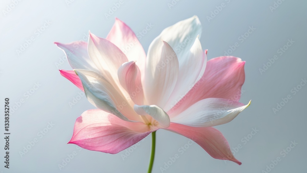 Abstract image of flowers in soft pastel shades, flowing, translucent petals with a mixture of color hues, white background, centered arrangement. Abstract image of flowers in soft pastel shades, flowing, translucent petals with a mixture of color hues, white background, centered arrangement.