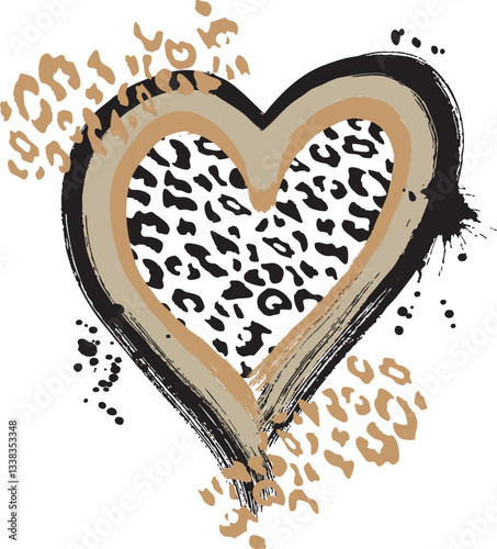 grafica vettoriale di cuore pennellato schizzi di colore e maculato pronta per la stampa su t shirt