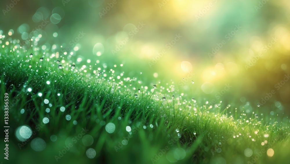 Blurred background featuring morning dew on grass with bokeh effect illuminated by sunlight, showcasing the beauty and freshness of nature in a tranquil outdoor setting. Blurred background featuring morning dew on grass with bokeh effect illuminated by sunlight, showcasing the beauty and freshness of nature in a tranquil outdoor setting.