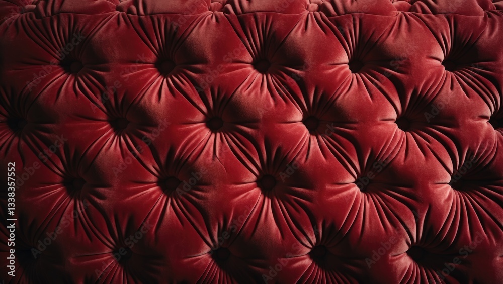 Naklejka premium Quilted velour buttoned fabric wall design backdrop. Elegant vintage luxury sofa upholstery. Plush interior background.