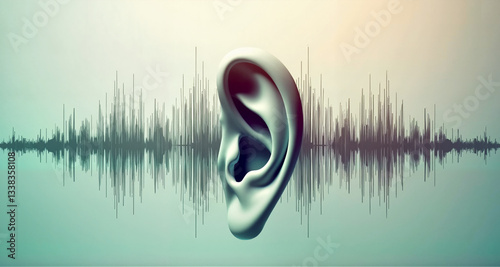 Human Ear with Sound Wave Visualization, Noise canceling, deafness