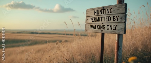 Hunting authorization sign posted at ground level adjacent to loma.