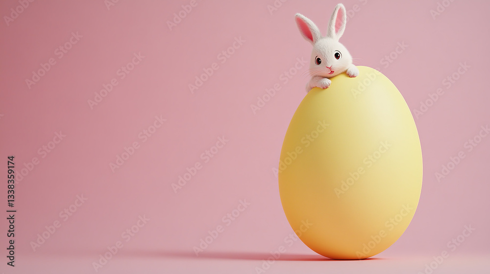 Obraz premium Animated Rabbit Peeking Behind a Easter Egg 