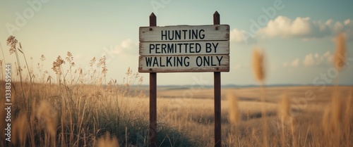 Hunting permission sign located on the ground close to Loma.