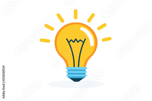 bright, glowing light bulb illustration with rays symbolizing creativity and innovation. bulb is depicted with simple, clean design, emphasizing ideas and inspiration