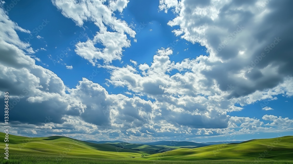 Obraz premium Sky with dramatic cloud formations above rolling hills