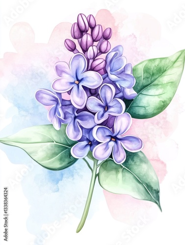 Obraz na płótnie Elegant watercolor floral illustration with delicate purple and blue flowers in a soft pastel background, artistic and modern botanical design on white w salonie