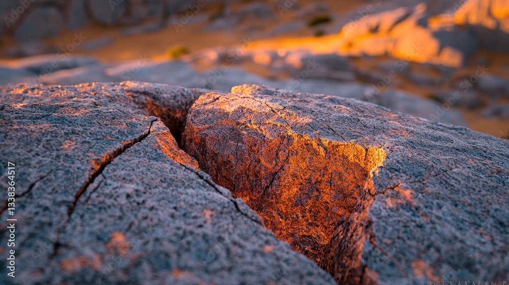 Fototapeta premium Golden Hour Granite Close Up Rock Texture Cracked Stone Sunset Hues