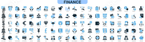 set of finance icon vector representing money, investment, and financial planning. Perfect for banking, corporate, and economic projects.