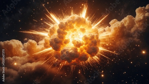 Massive, intensely hot explosion with sparks and heated smoke, set against a black background.