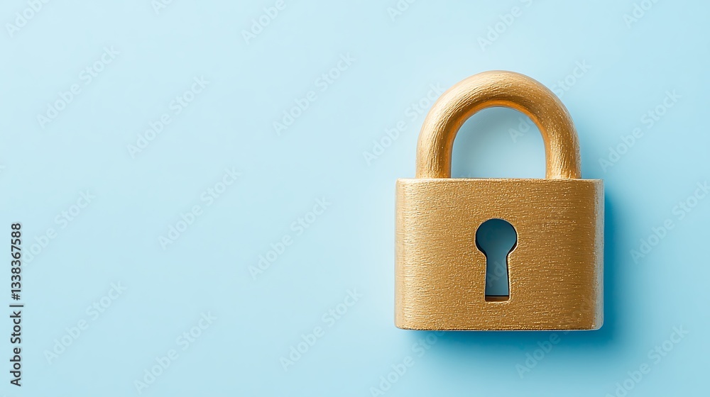 Golden padlock on light blue background representing security, protection, and confidentiality concepts Golden padlock on light blue background representing security, protection, and confidentiality concepts
