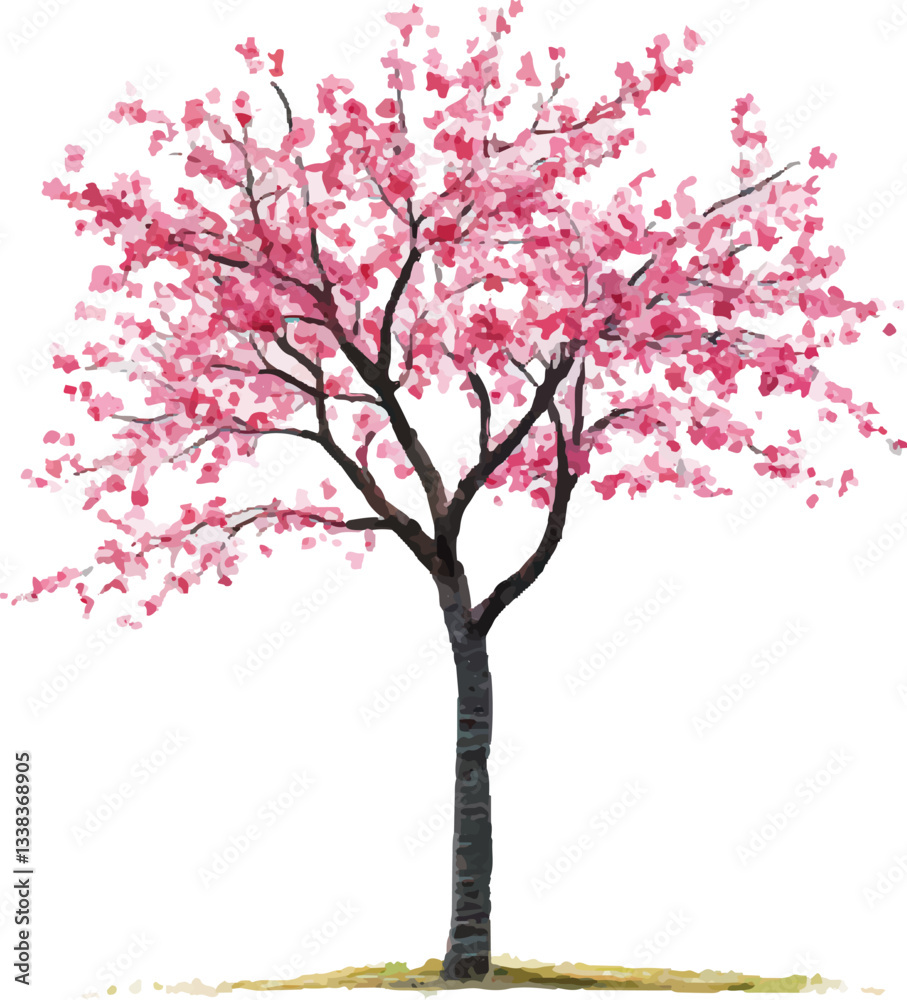 Obraz premium Cherry blossom tree, pink flowers on a white background