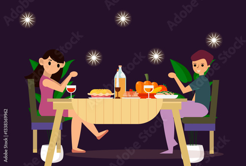 Dinner Concept Illustration Stylish and Beautiful