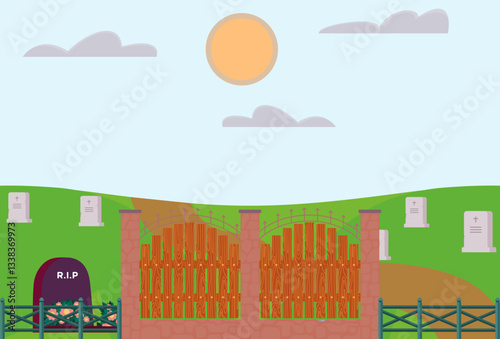 Cementery Gate Concept Illustration Stylish and Beautiful