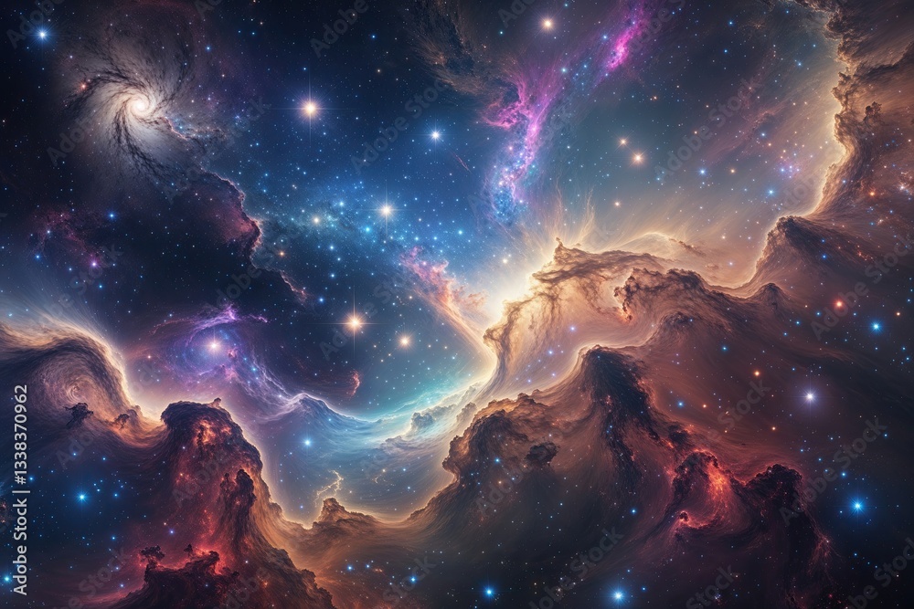 Fototapeta premium Vast Cosmic Landscape Filled with Colorful Stars Nebulae and Galactic Marvels