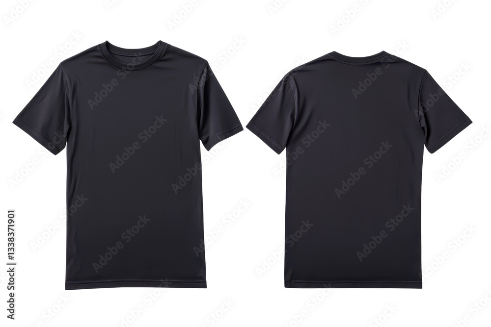 Fototapeta premium plain black t shirt is displayed in both front and back views, showcasing its simple design and short sleeves. shirt is made of smooth fabric, ideal for casual wear