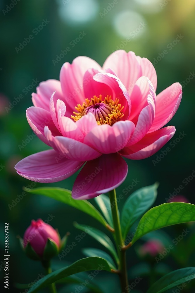 Fototapeta premium The intricate details of a peony flower bloom in a lush landscape, fauna, flowers, flora