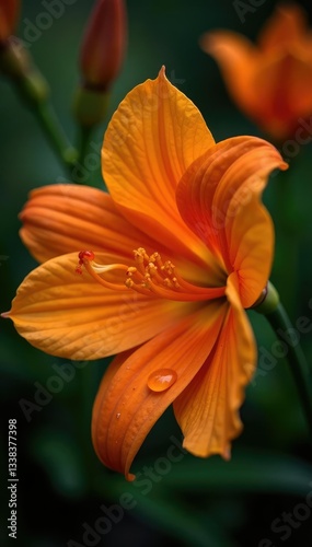 The intricate details of an orange flower with drops, nature, blossoms