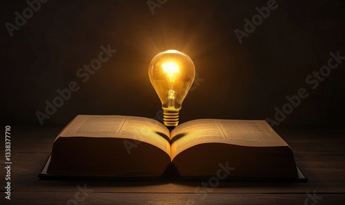 Bringht Glowing Lightbulb Illuminates Open Book Pages