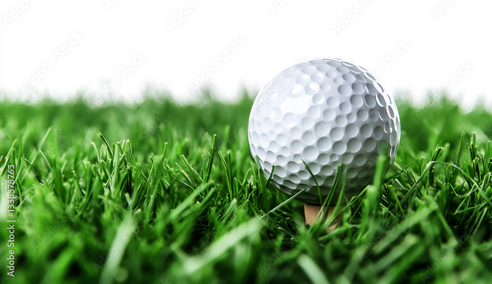golf ball on a tee in grass, isolated on a white background. golf ball on a tee in grass, isolated on a white background.