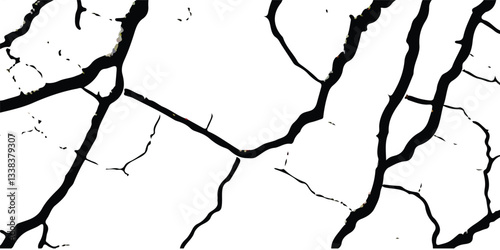 Cracked Surface Textures with Detailed Earthquake Damage Effects in Black, White, and Grey, Designed for Realistic Representation of Post-Earthquake Destruction to Various Surfaces
