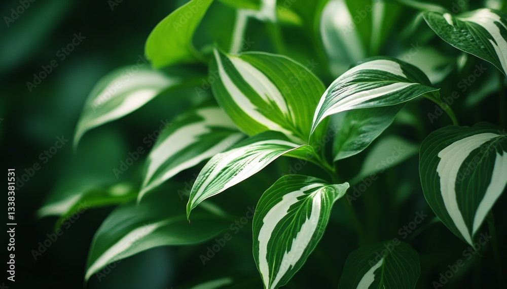 Obraz premium ,Light Green and White Leaves of Hosta Plant, a Perennial That Thrives in Shade Gardens