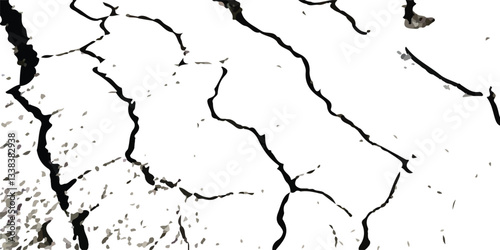 Vector Cracked Surface Textures with Earthquake Damage to Land, Floor, and Wall Surfaces in Black, White, and Grey, Perfect for Simulating the Aftermath of Earthquake Destruction.
