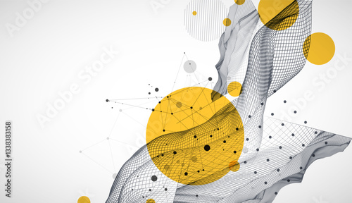The abstract wave is made in a frame style. Template for science and technology presentation. Vector art.