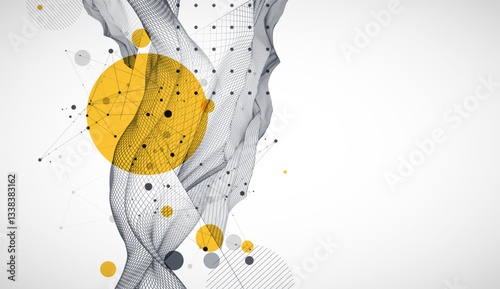 The abstract wave is made in a frame style. Template for science and technology presentation. Vector art.