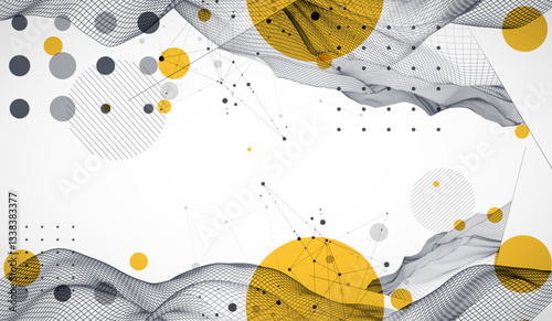The abstract wave is made in a frame style. Template for science and technology presentation. Vector art.
