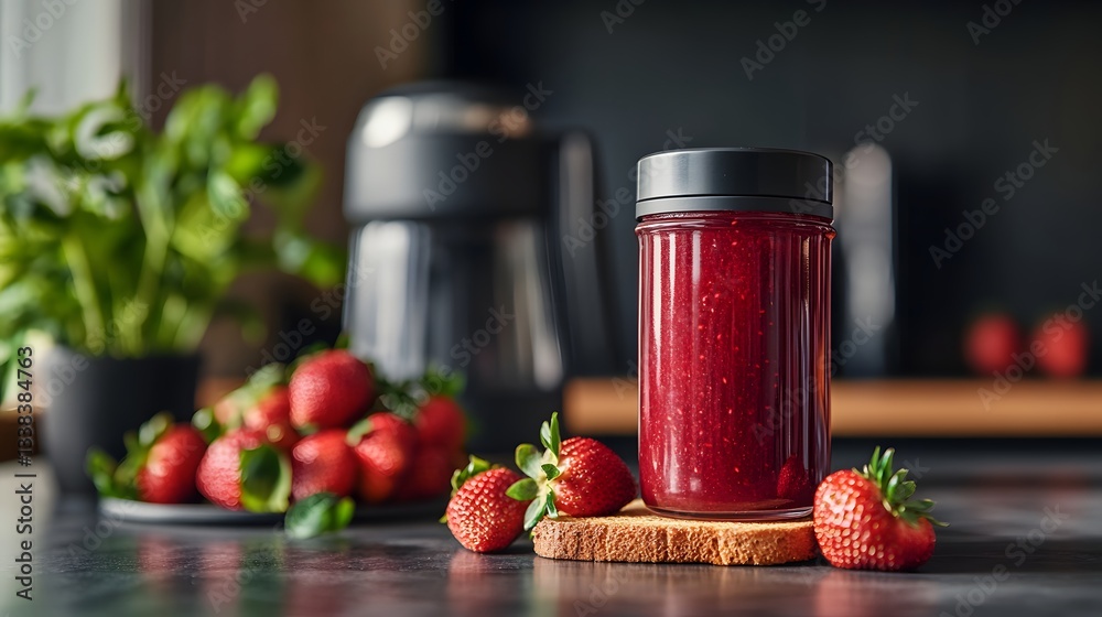 Homemade Strawberry Jam In A Glass Jar With Fresh Strawberries Homemade Strawberry Jam In A Glass Jar With Fresh Strawberries