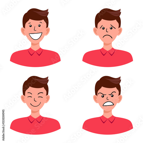 Portraits of man. Boy Avatar.  Male emotions.