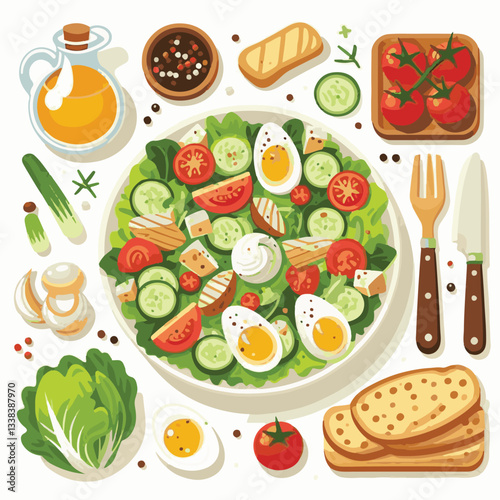 healthy, lunch, food, cheese, meal, lettuce, fresh, salad, green, gourmet, bread, parmesan, delicious, sauce, vegetable, dinner, caesar, bowl, chicken, appetizer, cuisine, dish, crouton, grilled, plat