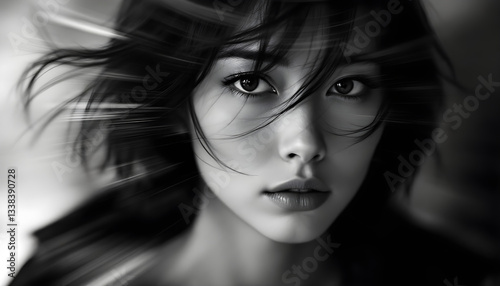 ファンタジーストーリー（モノクロームに刻まれた、一瞬のモノローグ—静寂の中で紡がれる女性の想い）