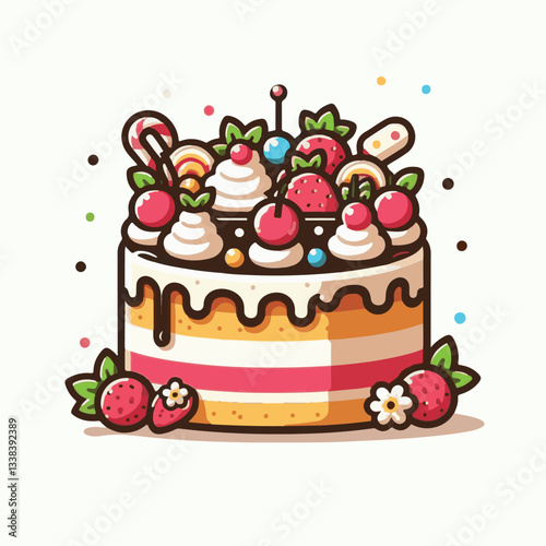 cake, vector, celebration, illustration, birthday, pink, design, cute, decoration, party, vintage, dessert, background, colorful, wedding, card, sweet, set, delicious, romantic, holiday, chocolate, el