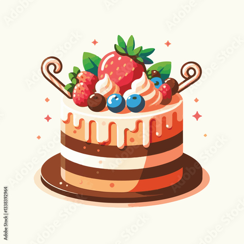 cake, vector, celebration, illustration, birthday, pink, design, cute, decoration, party, vintage, dessert, background, colorful, wedding, card, sweet, set, delicious, romantic, holiday, chocolate, el