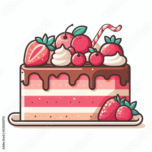 cake, vector, celebration, illustration, birthday, pink, design, cute, decoration, party, vintage, dessert, background, colorful, wedding, card, sweet, set, delicious, romantic, holiday, chocolate, el