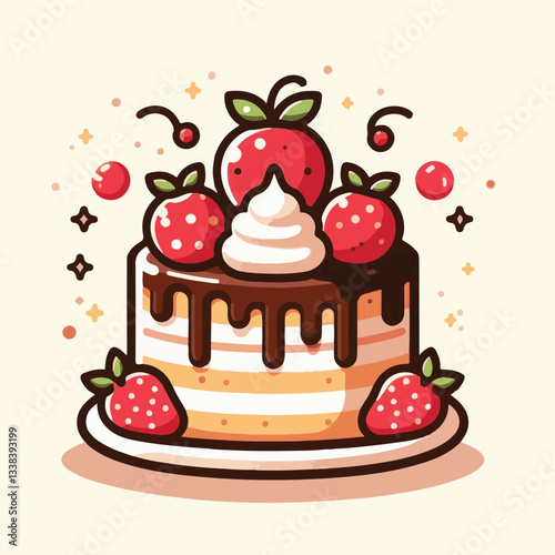 cake, vector, celebration, illustration, birthday, pink, design, cute, decoration, party, vintage, dessert, background, colorful, wedding, card, sweet, set, delicious, romantic, holiday, chocolate, el