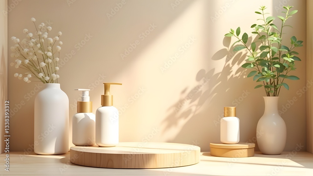 Natural Elegance Serene Wooden Podium in Airy Studio Natural Elegance Serene Wooden Podium in Airy Studio