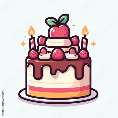 cake, vector, celebration, illustration, birthday, pink, design, cute, decoration, party, vintage, dessert, background, colorful, wedding, card, sweet, set, delicious, romantic, holiday, chocolate, el