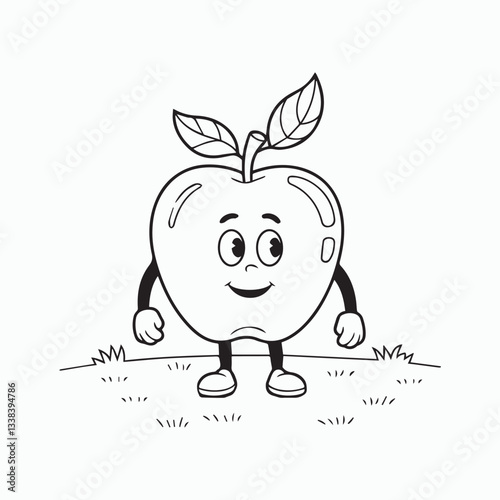 apple and worm outline kid's coloring book page design vector illustration. International children's Day