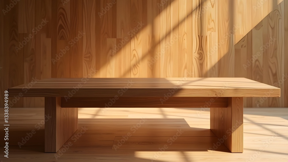 Elegant Wooden Table with Natural Tones and Futuristic Ambiance