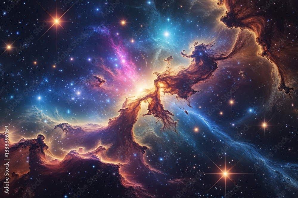 Stunning Astronomical Vector Art Featuring Vibrant Nebula and Twinkling Stars in a Colorful Universe Stunning Astronomical Vector Art Featuring Vibrant Nebula and Twinkling Stars in a Colorful Universe