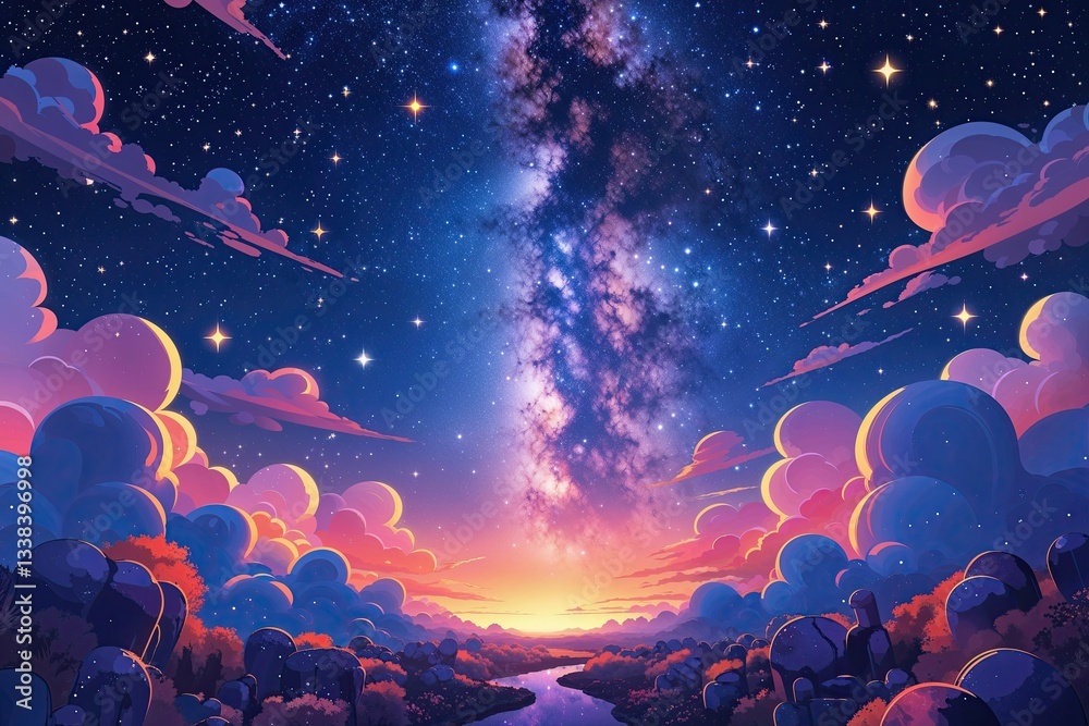 Fototapeta premium Enchanting 3D Artwork of a Twilight Sky with Cosmic Stars and the Milky Way