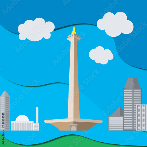 vector illustration of a city with clouds