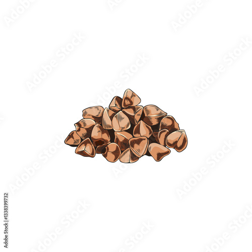 Buckwheat seeds vector sketch, hand drawn buckwheat groats pile, cereal crops, agriculture plant harvest, grains food