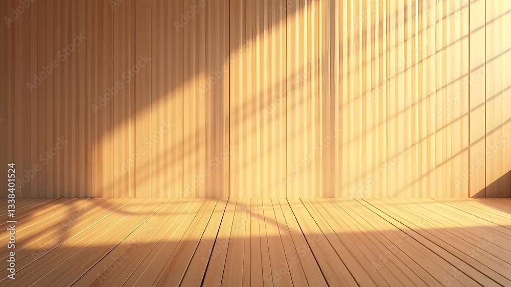 Golden reflections and morning shadows on textured wood surface Golden reflections and morning shadows on textured wood surface