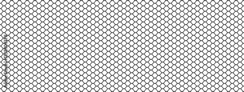 Fishing or soccer net pattern. Black mesh texture isolated on white background. Metallic fence, cage or lattice structure. Abstract geometric minimalistic print. Vector graphic Illustration.