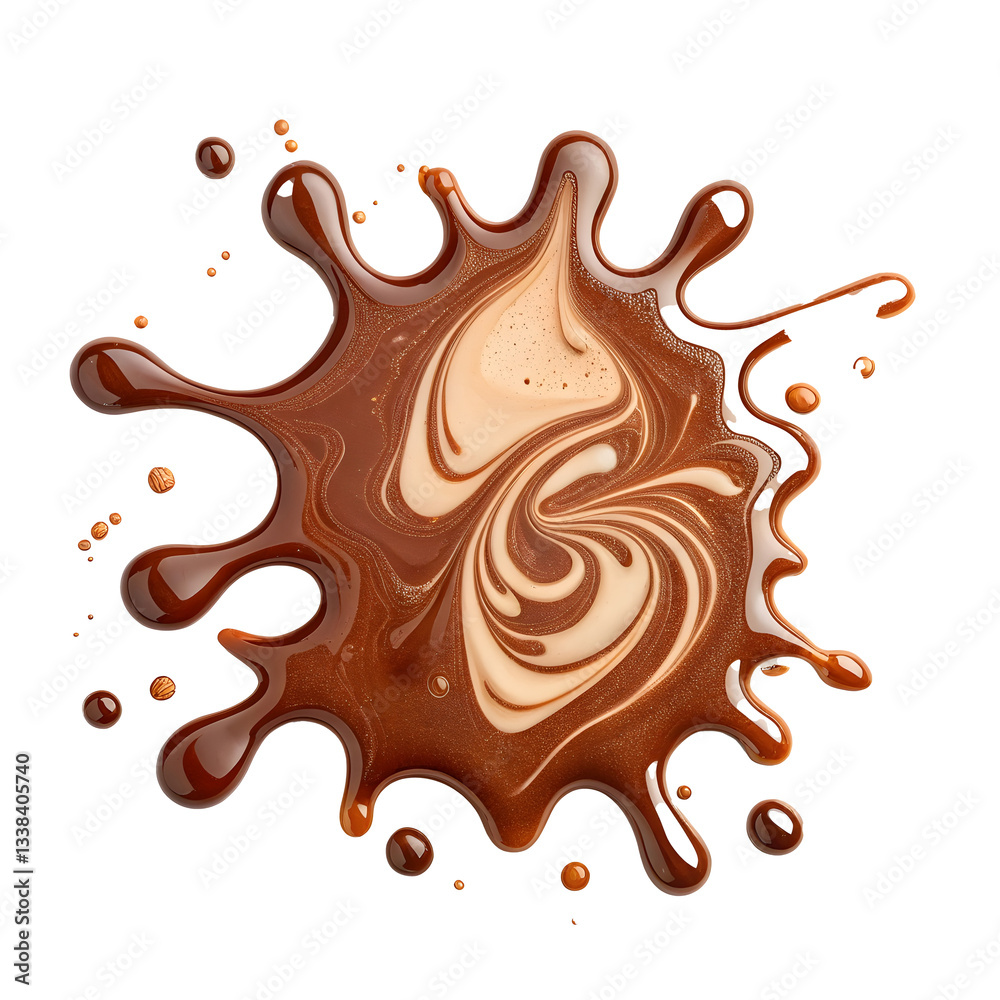 Fresh chocolate milk spill with organic shape and droplets. Fresh chocolate milk spill with organic shape and droplets.