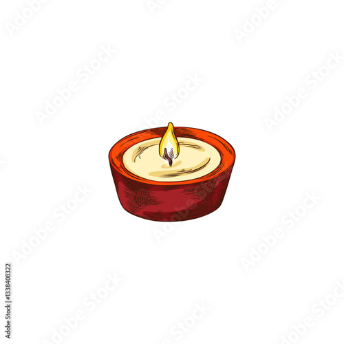 Watercolor vector of burning candle in cup, hand drawn illustration.